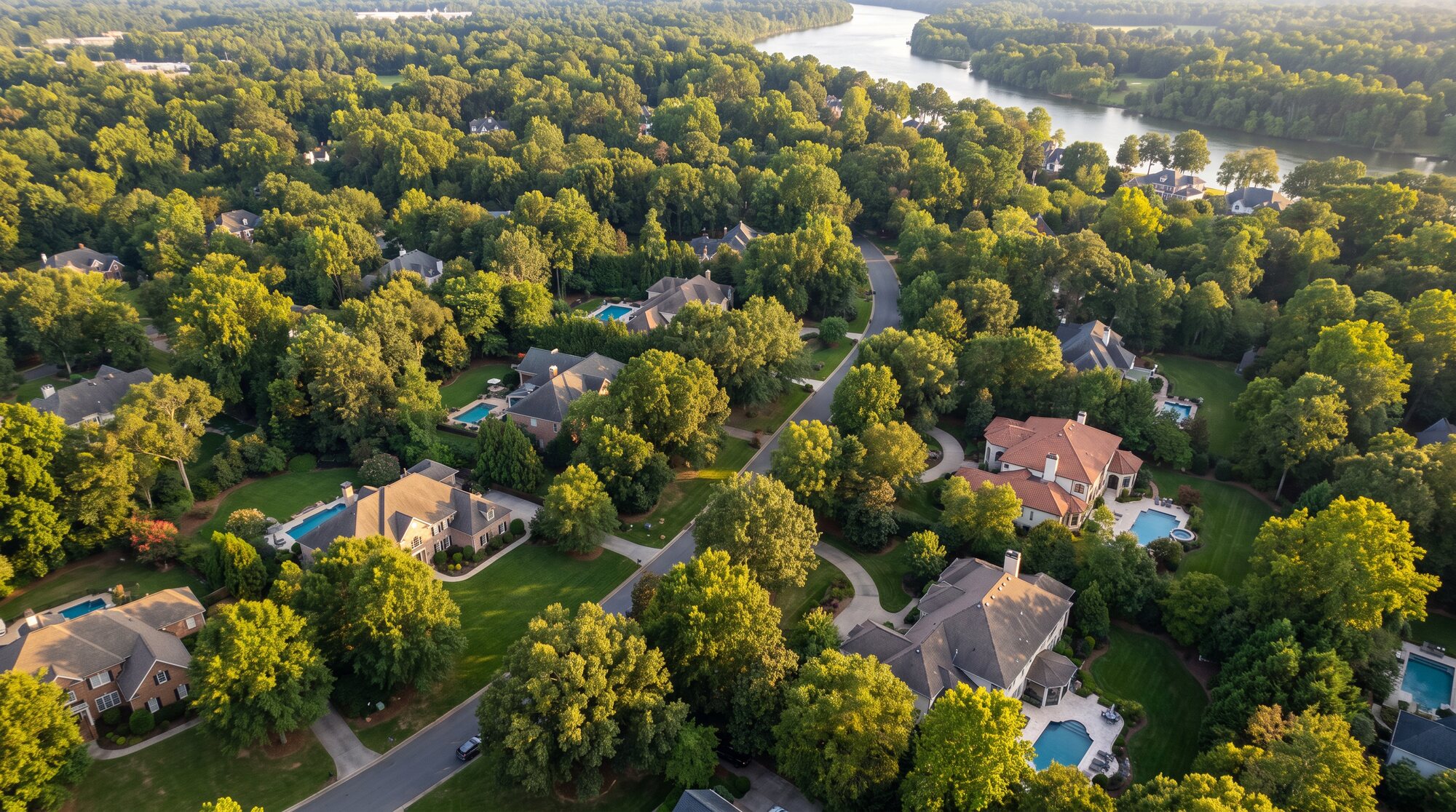 Aerial view of a Carolina neighborhood